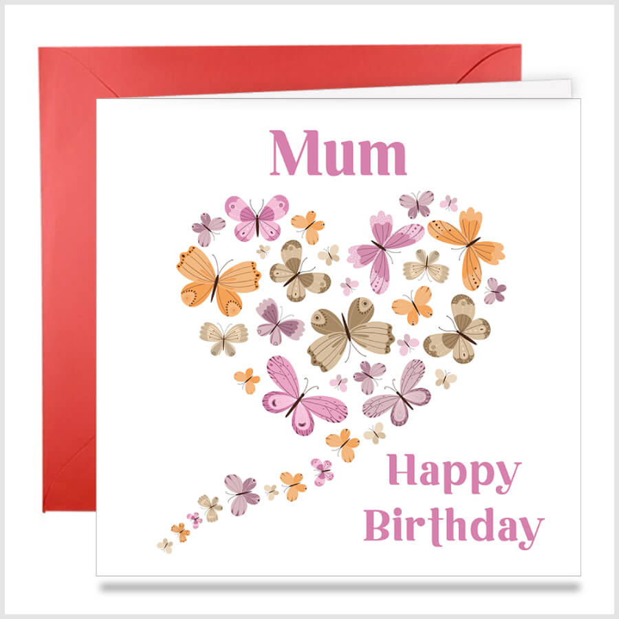 Whimsical Wings: Butterfly Heart Birthday Greeting Card for Mum