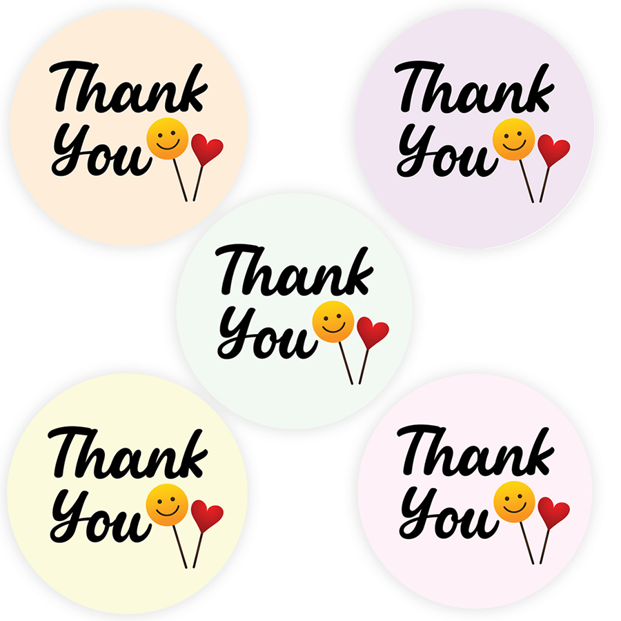 Thank You with Smiley & Heart Sticker