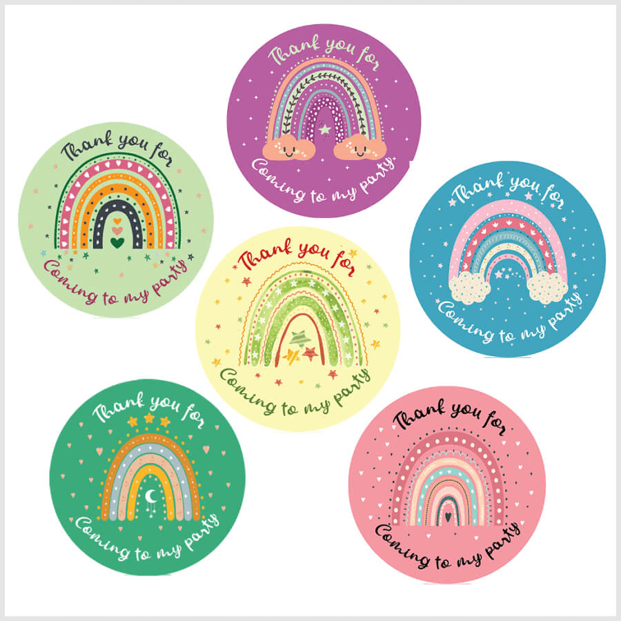 Rainbow Thank You for Coming To My Party Stickers