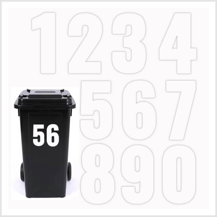 Plain White Wheelie Bin Stickers: Numbers Ranging from 0-9