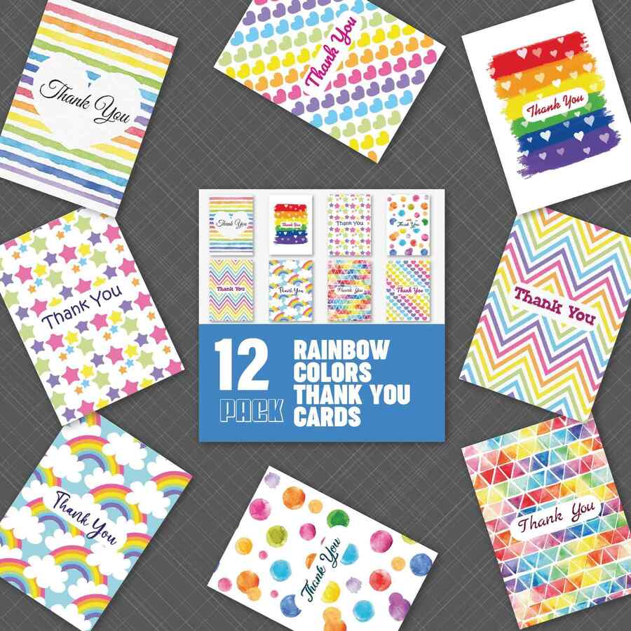 rainbow colors thank you cards