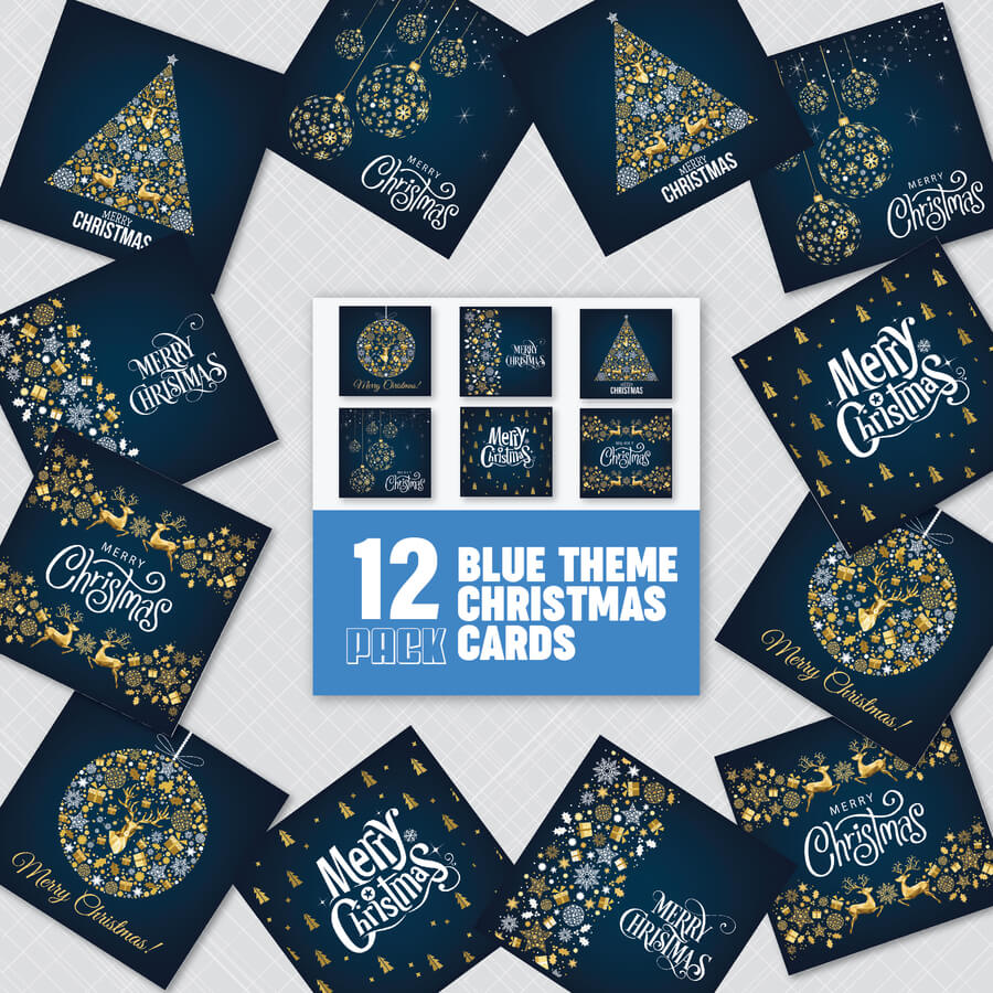 blue theme christmas cards