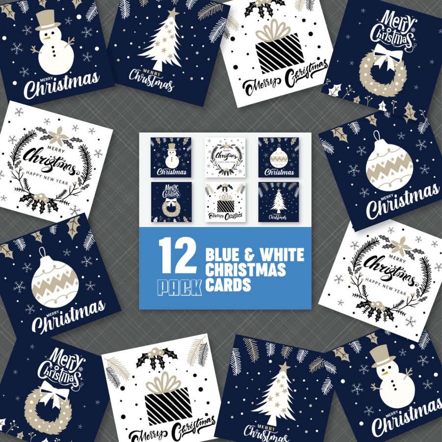 Blue and white Christmas cards