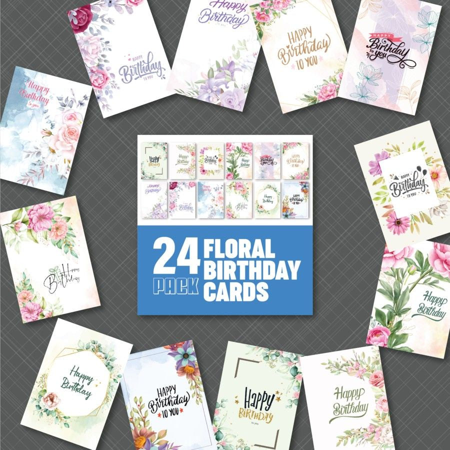 Flower-themed birthday greeting cards