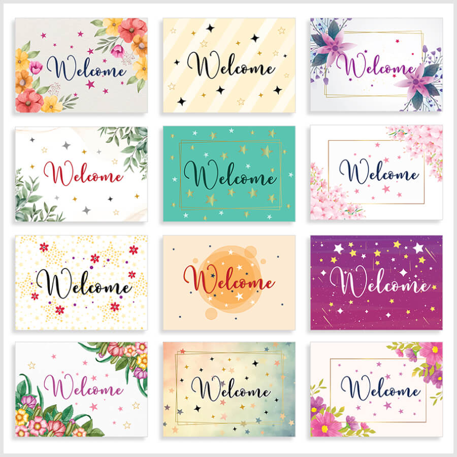 Elegant Welcome Card Packs of 12 & 24 With Matching Envelopes