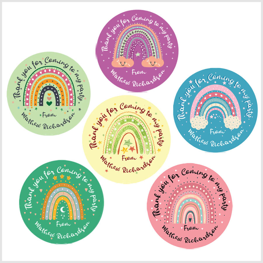 Personalized Rainbow Thank You for Coming to My Party Paper Stickers