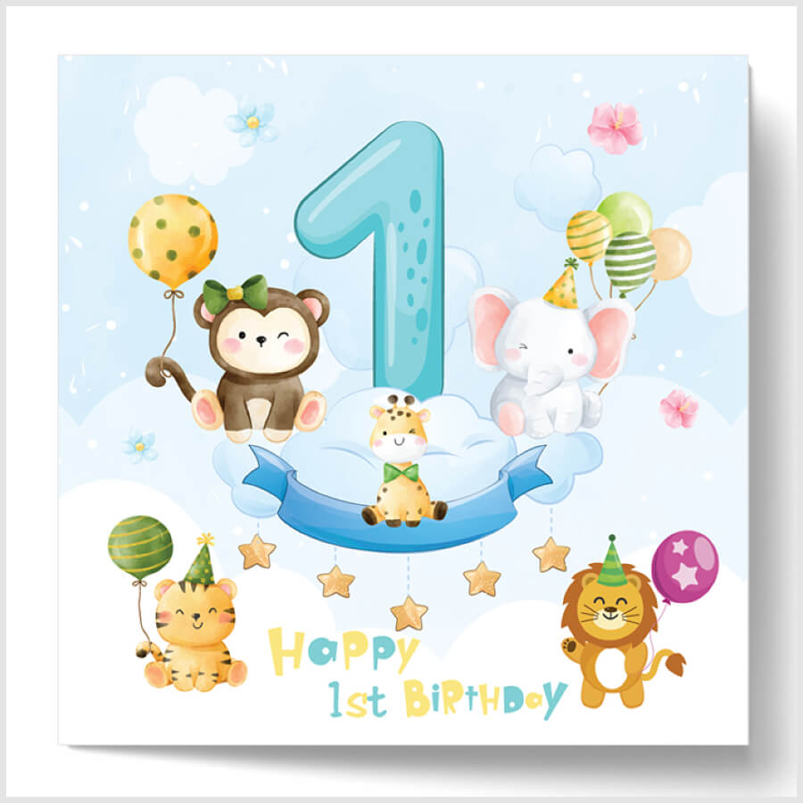 Animal Theme 1st Birthday Card For Boy And Girl