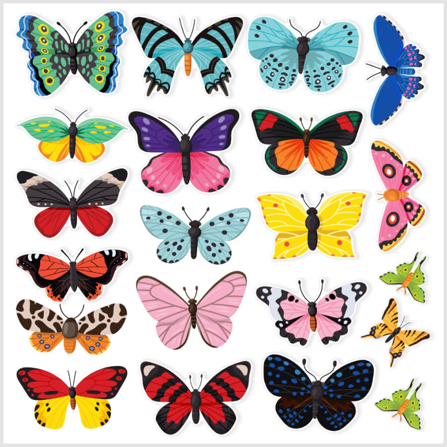 Vibrant Butterfly Cut-to-Shape Vinyl Stickers