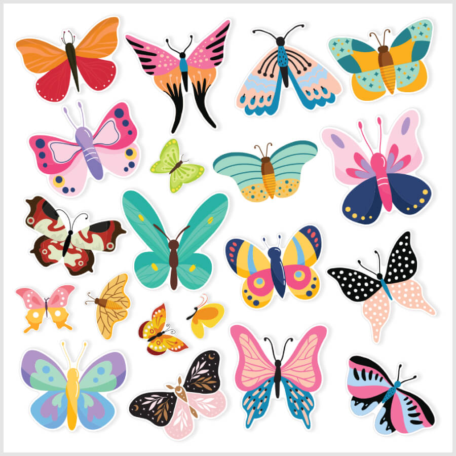 Nature's Embrace: Set of 15 Butterfly Contour Vinyl Decals - 50mm