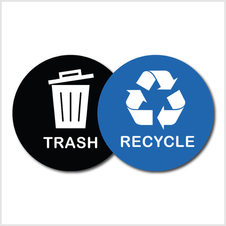 Blue Recycle and Black Trash Logo Bin Sticker