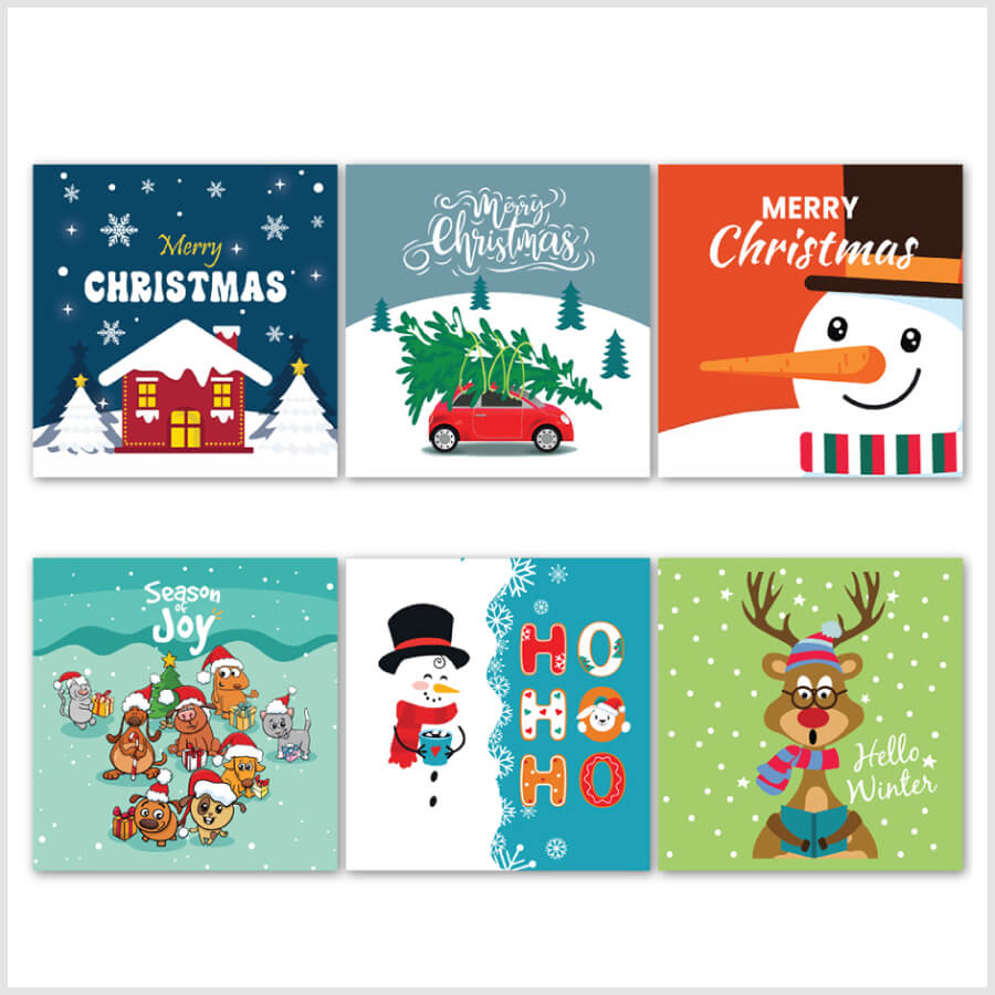 Kids Christmas Cards/ 100x100mm Christmas Greeting Cards/ Whimsical ...