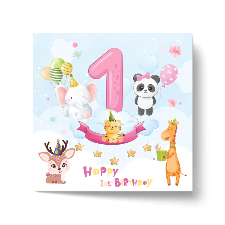 Animal Theme 1st Birthday Card For Boy And Girl