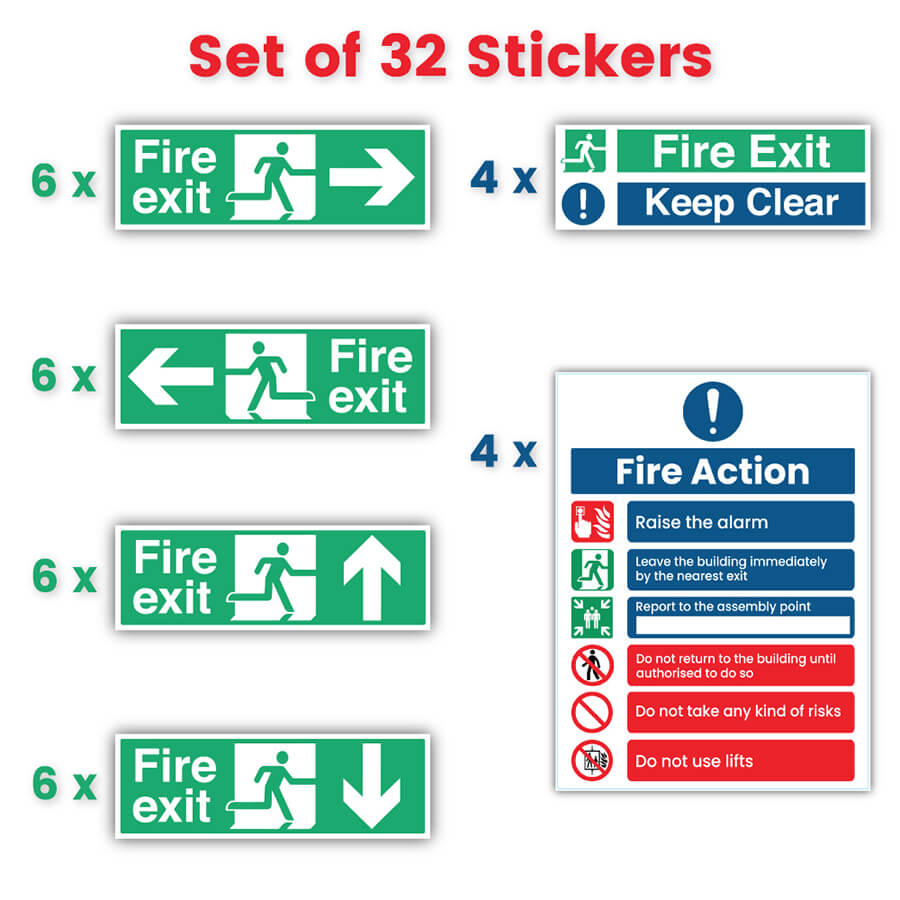 Fire Safety Signs For Exits Stickers