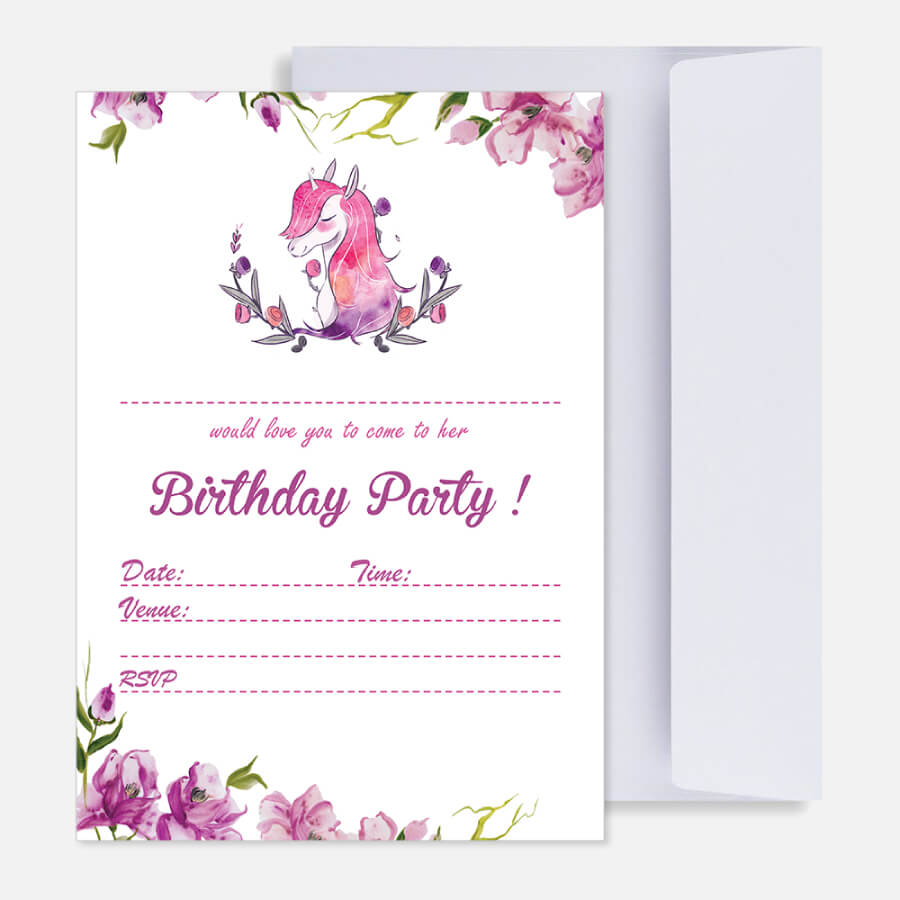 Unicorn Birthday Party Invitation Cards