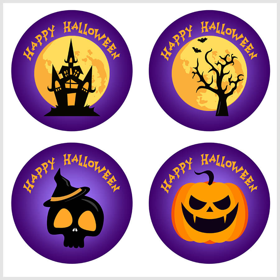 Purple & Black Happy Halloween Stickers