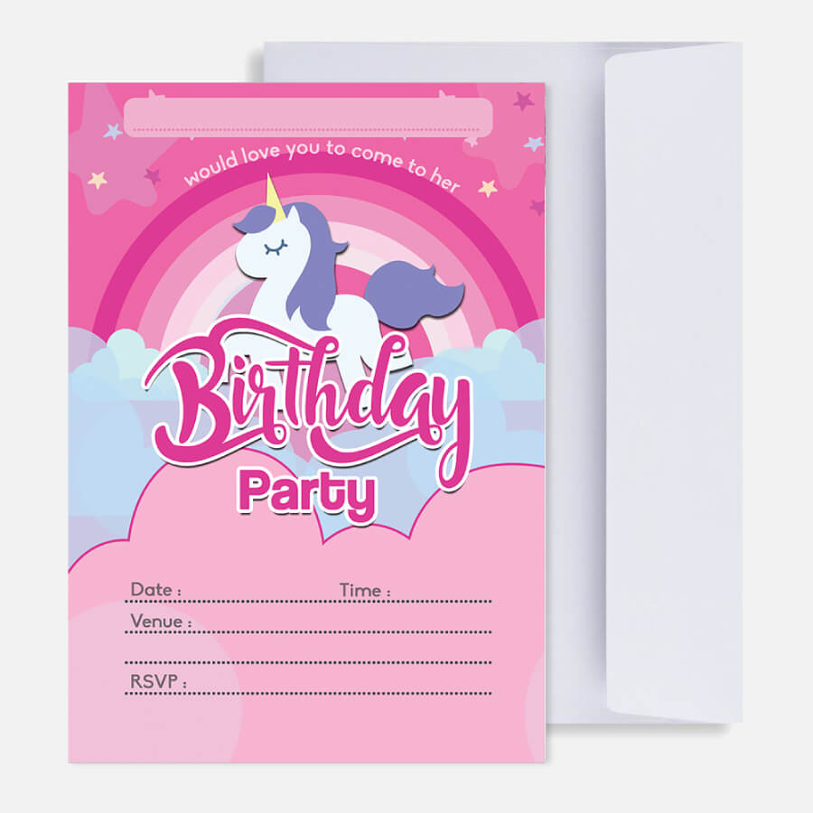 Unicorn Birthday Party Invitation Cards