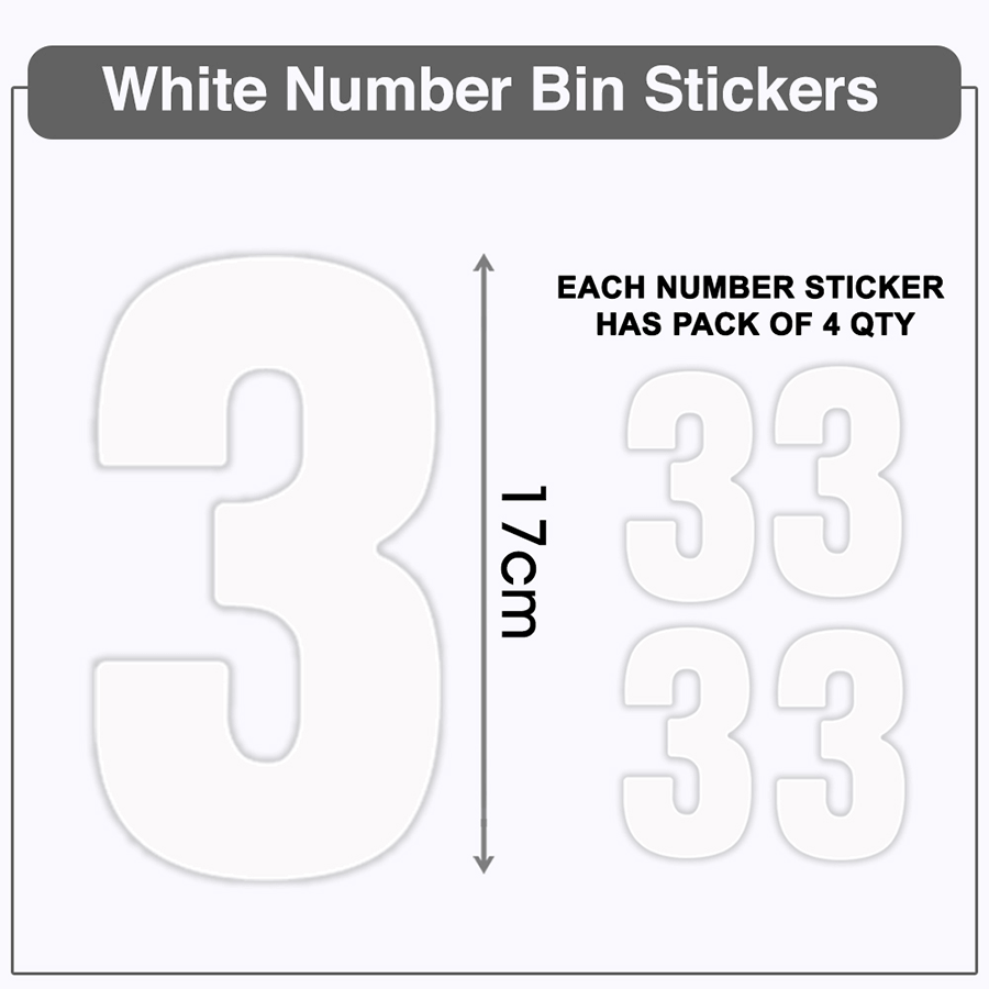 Plain White Wheelie Bin Stickers: Numbers Ranging from 0-9