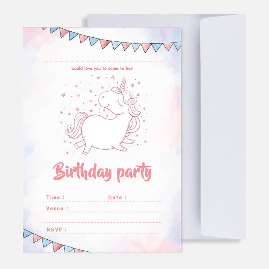 Unicorn Birthday Party Invitation Cards