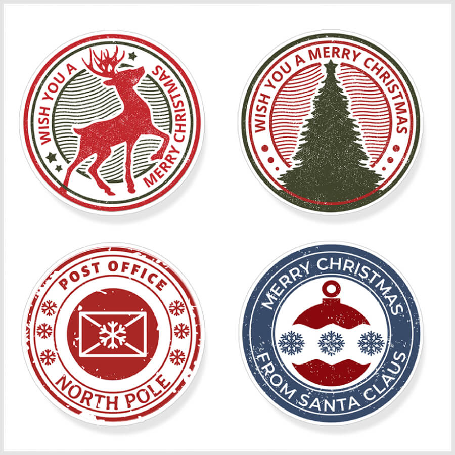 Christmas Stamp Sticker - Round - Postal Mark