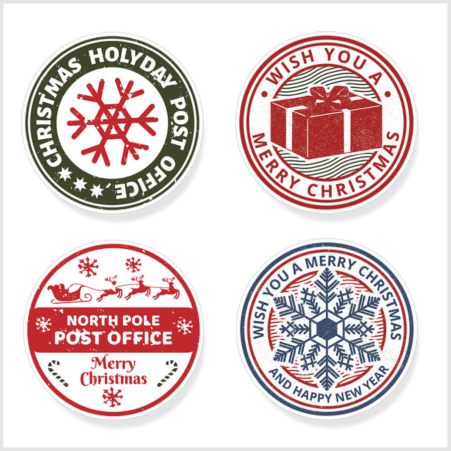 Christmas Stamp Sticker - Round - Post Office