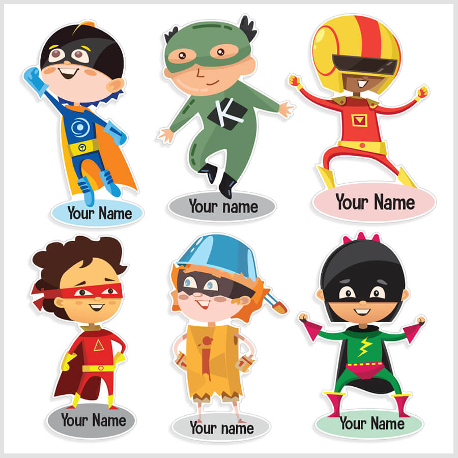 Super hero name sticker