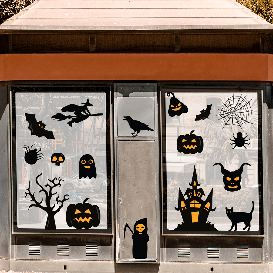 Scary Witch & Castle Halloween Window Stickers