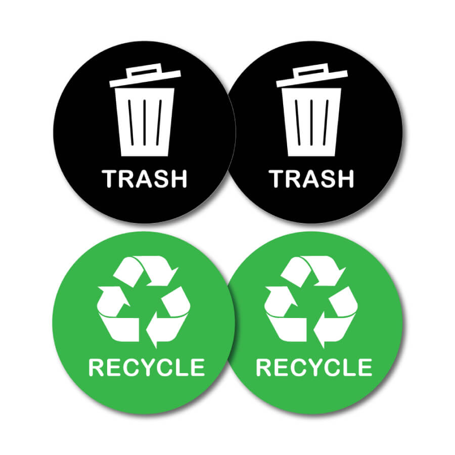 Green Recycle & Black Trash Bin Stickers