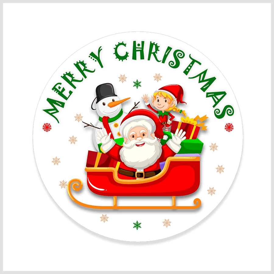 Merry Christmas stickers featuring Santa and snowman designs