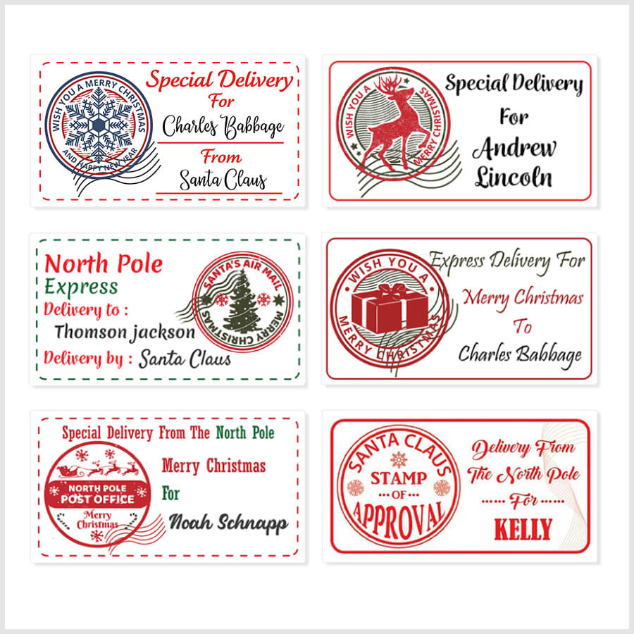 Personalised Christmas Stamp Sticker - Rectangle - Reindeer