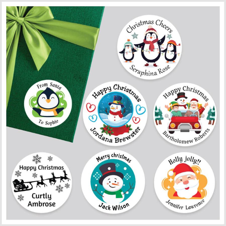 Personalised Christmas Sticker - Round - Snowman