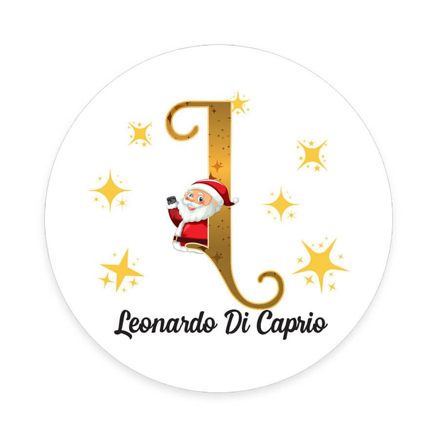 Personalised Christmas  Sticker - Round - Alphabet Santa