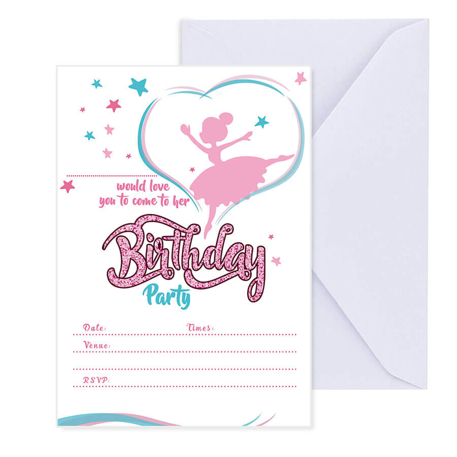 Little Girls Birthday Invitation Cards with Envelopes