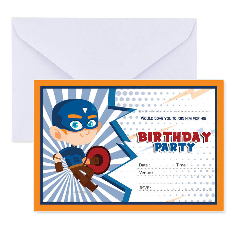 Birthday Boy Invitation Cards Including Envelopes