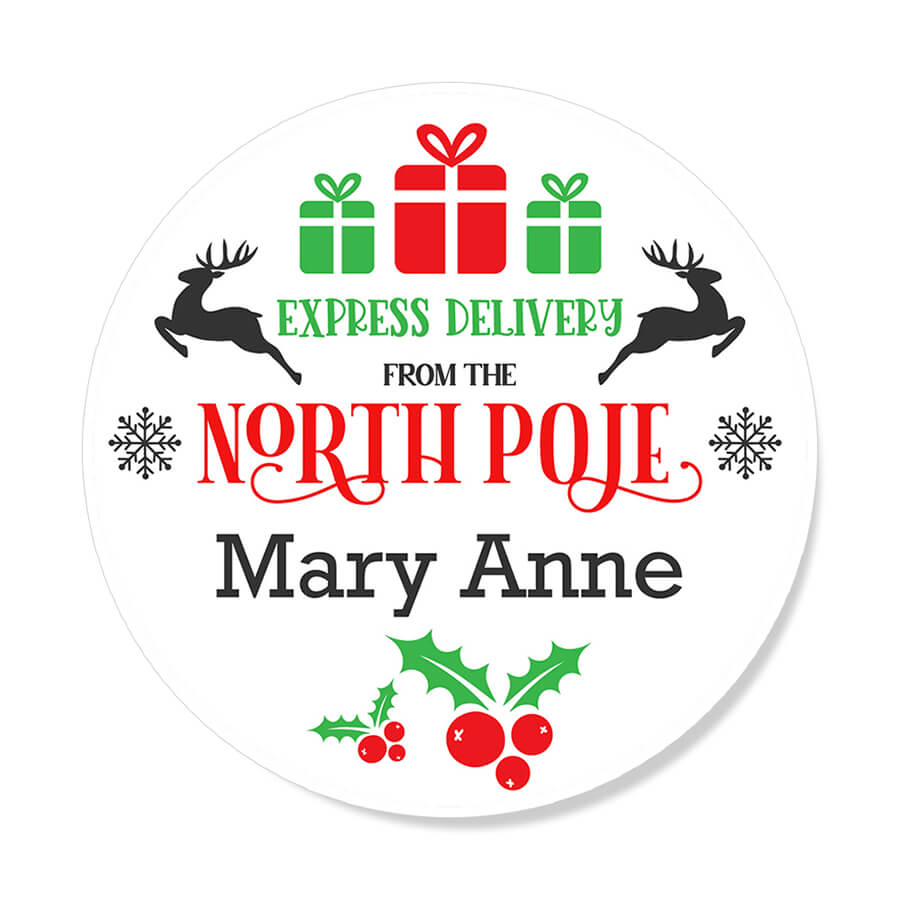 Personalised Christmas Stamp Sticker - Round - Express Delivery