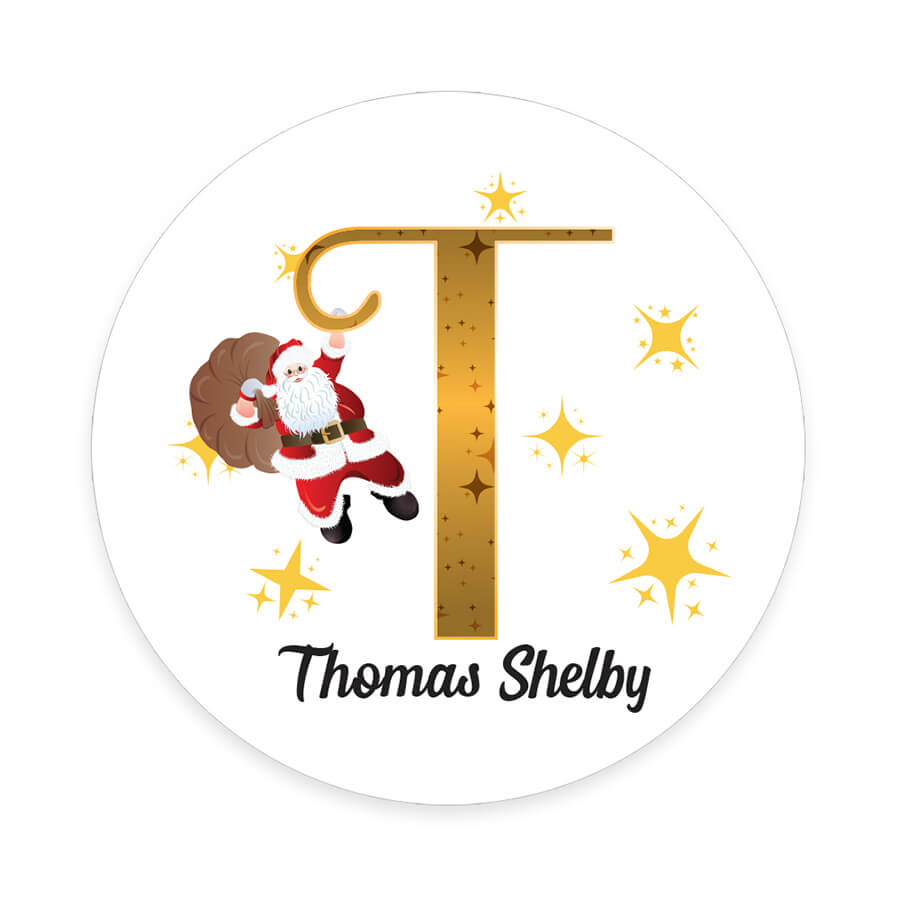 Personalised Christmas  Sticker - Round - Alphabet Santa